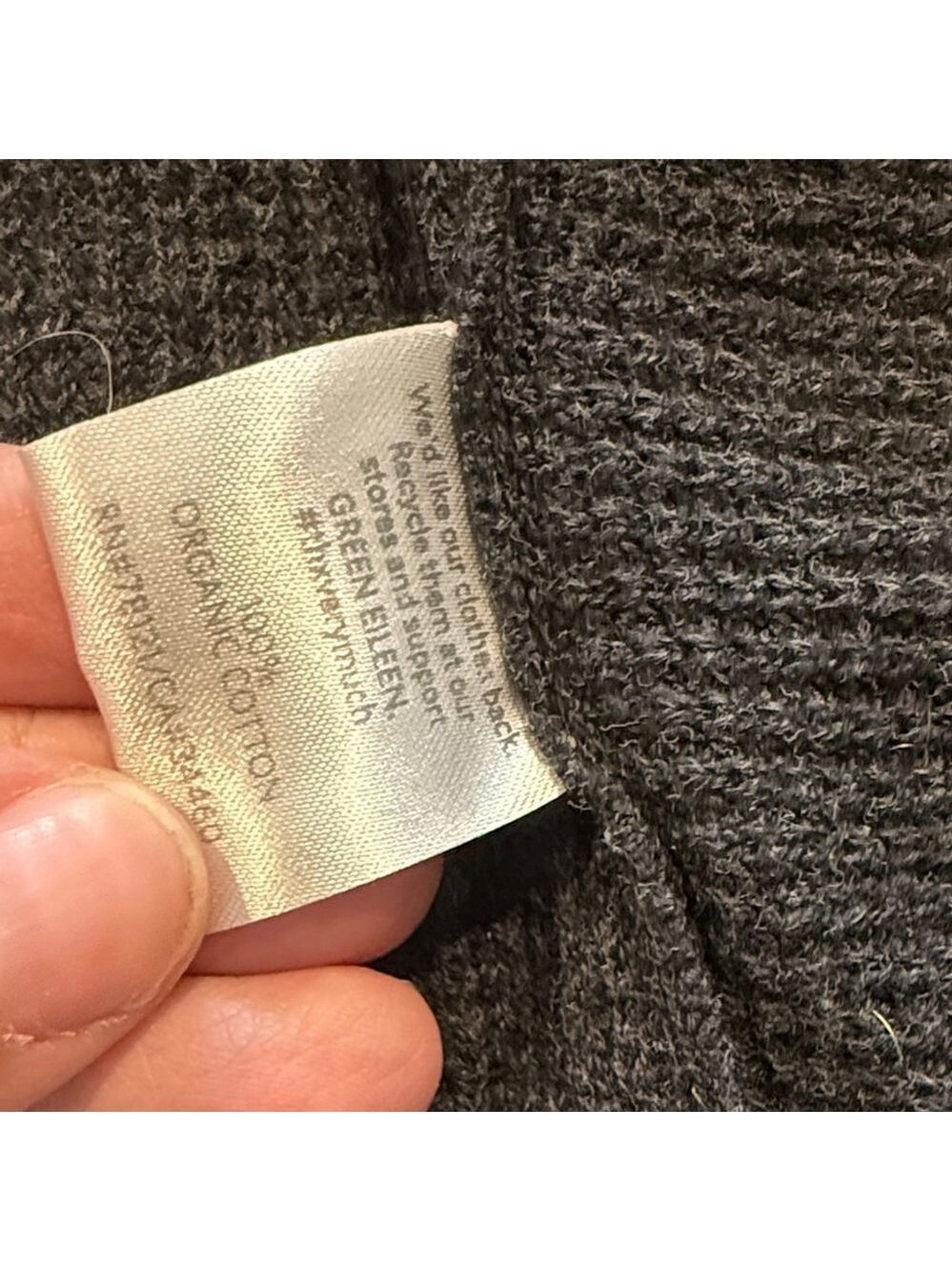 Eileen Fisher Black Waffle Knit Hooded Cardigan Large - Picture 9 of 12